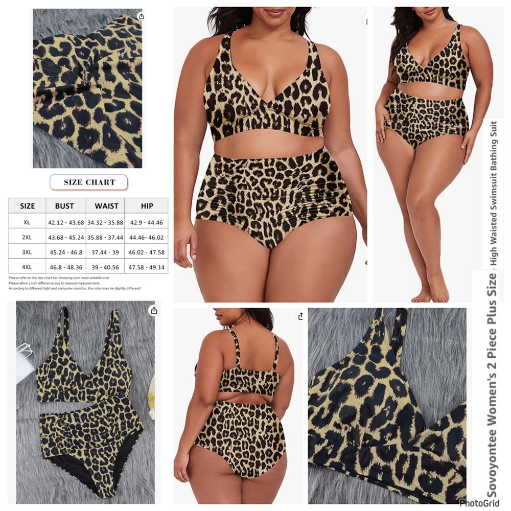 Sovoyontee 2XL plus size leopard print two piece high waisted bikini NWOT